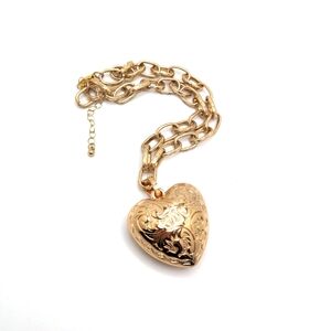 Big Gold Puffy Heart Pendant On Chunky Chain